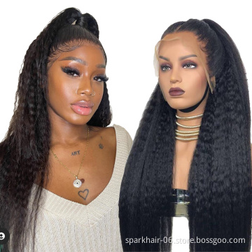 150% 180% Density Kinky Straight Human Hair Wigs Lace Front Wigs Kinky Straight 13x6 Lace Frontal Human Hair Wigs